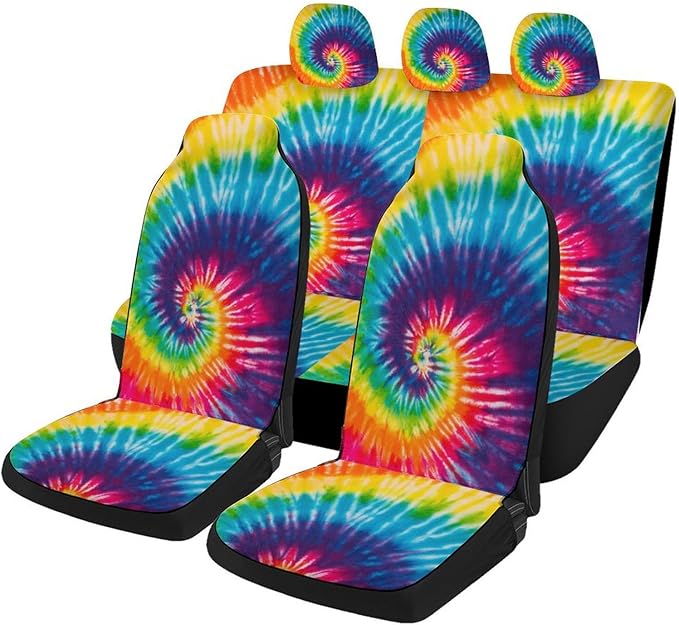 5 Pcs Premium Colorful Circle Car Seat Cover, Breathable & Washable Car Seat Covers Full Sets, Fashionable Printed Seat Covers for Cars Interior, Universal Fit for Most Cars, Sedan, Truck, SUV