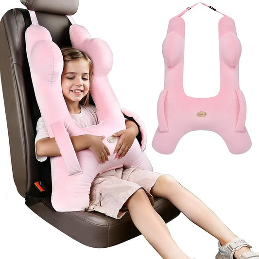 FLORICH Kids Travel Pillow, Car Sleeping Travel Pillow for Kids, Washable H-Shaped Pillow for Adults and Children to Support Head and Body for Road Trips Pillow for Car (Pink)