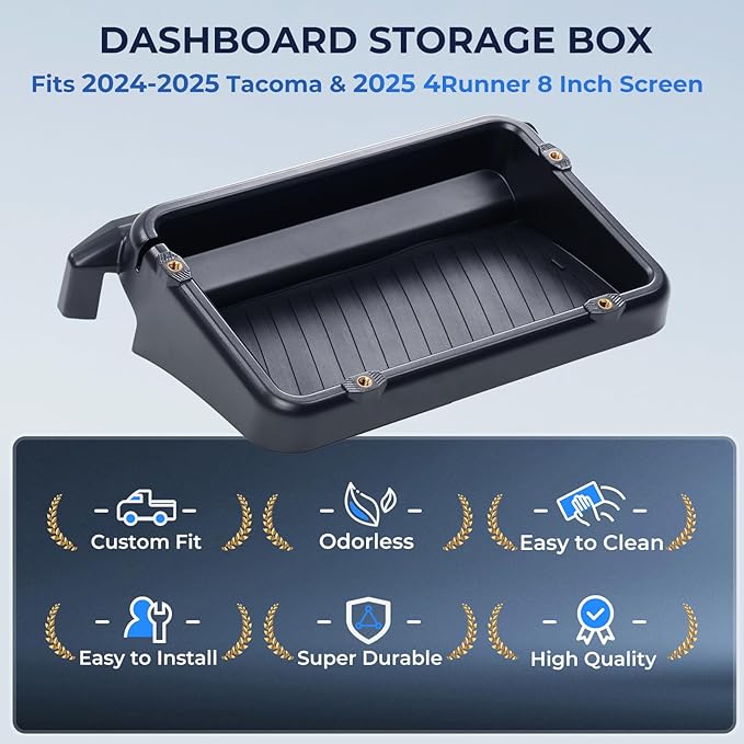 Dashboard Storage Tray Dash Organizer for Toyota Tacoma 2026 2025 2024 & 4Runner 2026 2025 (Only for 8 inch Screen), Interior Accessories Center Console Organizer Storage Tray, Black