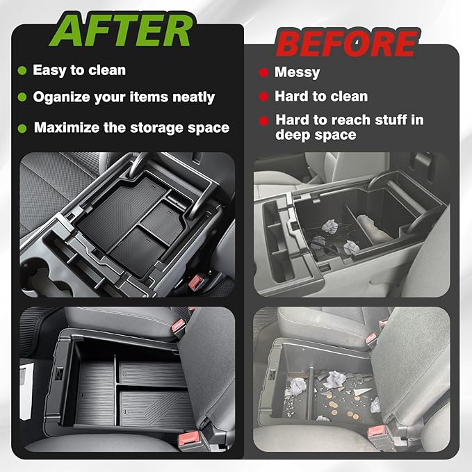 Muslogy Center Console Organizer Fits for 2014-2019 Chevy Silverado/GMC Sierra 1500 Accessories Underseat Storage Insert Box Console Armrest Divider(Jump Seat ONLY) - 2PCS, Upper & Lower