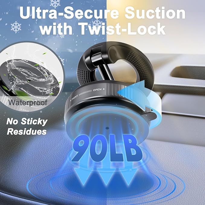 Vacuum Magnetic Car Phone Holder, 360° Adjustable Magsafe Car Mount with Strong Suction Cup for iPhone Android All Smartphones，Foldable Magnetic Phone Holder for Car/Gym/Mirror/Smooth Surface