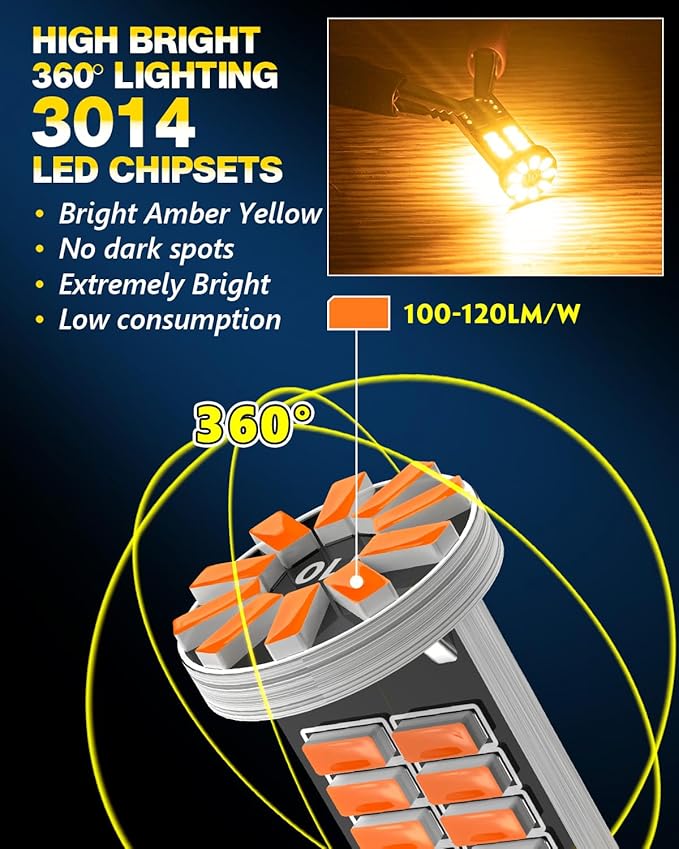 10Pcs 194 T10 168 W5W 2825 LED Bulb, Super Bright LED Car Interior Dome Map Camper RV License Plate Light Bulbs, Upgraded 25-SMD 3014 Chipsets 12V 400LM Amber Yellow