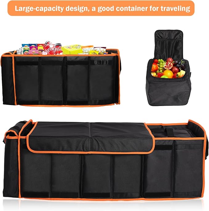 Large Trunk Organizer with Cooler, 3 Compartments SUV Cargo Organizer, Portable Trunk Organizer for suv,car,truck,rv,jeep(black)