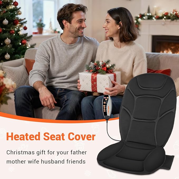 Massage Seat Cushion with Full Back Thighs Heat Back Massager for Chair with 3 Heating Pads 6 Vibrating Motors, Massage Chair Pad for Home Office, Heated Seat Cover Warmer for Pain Relief