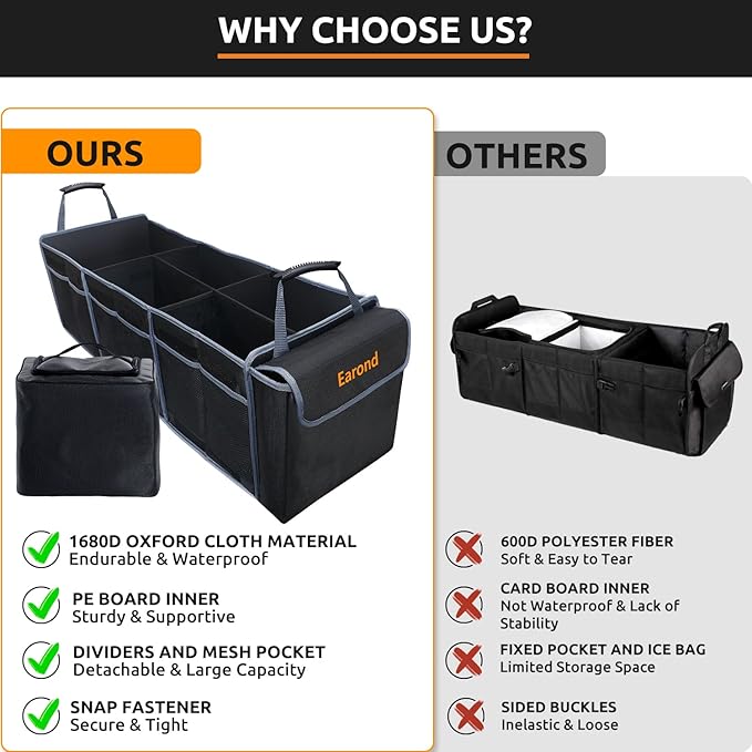 Collapsible Trunk Organizer with Insulated Leakproof Cooler Bag,Removable Lid,Adjustable Securing Straps,3 Compartments Trunk Organizer for SUV,Truck,Sedan(Grey & Black)