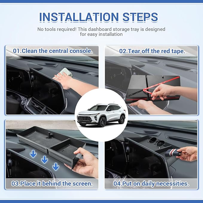 EDBETOS Dashboard Organizer Tray Compatible with 2024-2025 Chevy Trax Interior Accessories Center Console Dash Tray w/Glasses Holder Behind Screen Extra Dash Organizer Storage Box for 11-inch Display