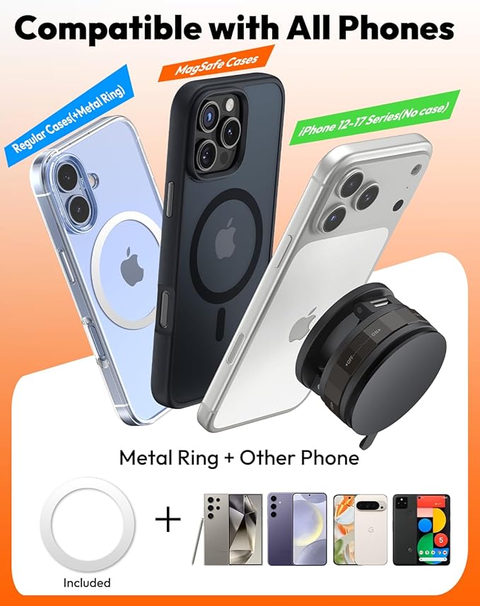 Meifigno Upgraded Cell Phone Holder for MagSafe, Magnetic Adjustable Car Phone Holder, Vacuum Suction Cup Phone Mount Compatible with iPhone 17 Pro Max and All Smartphones