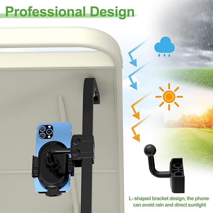 10L0L Golf Cart Phone Holder iPhone Caddy Mount Fits Yamaha EZGO TXT RXV Club Car w/ 0.75"-1.25" Square Tube Stand Bracket