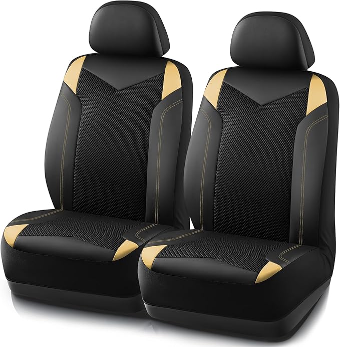 PIC AUTO Car Seat Cover, Super Breathable Mesh Front Seat Cover for Cars, Beige Leather Seat Covers, Universal Fit, Durable, Airbag Compatible, Suitable for SUVs, Trucks, Sedans, and Vehicles