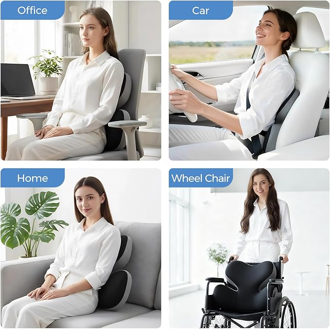 BEBAS Lumbar Support Pillow for Car, Ergonomic Memory Foam Back Cushion for Driving, Lower Back Support for Pain Relief, Lumbar Cushion for Car Seats, Office Chairs, Wheelchairs - Blackgray
