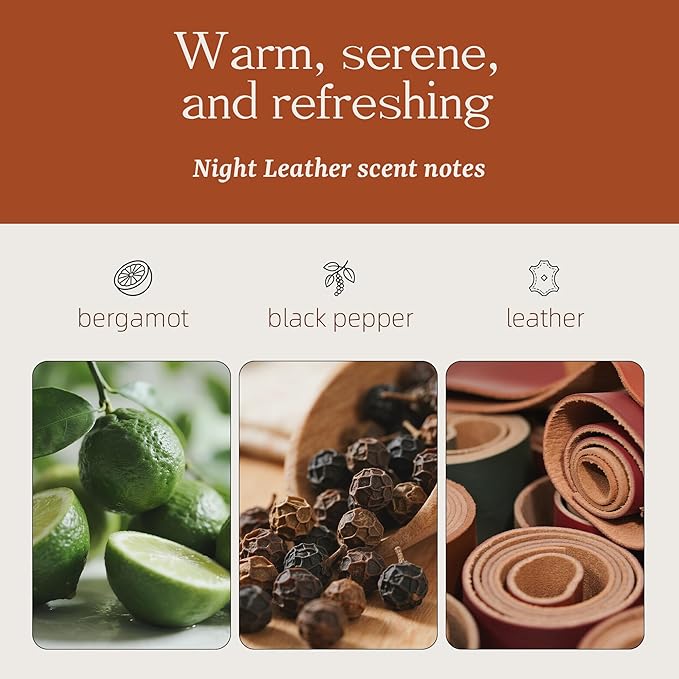 Car Air Freshener with Premium Leather Visor Clip, North American Alder Wood Scent Diffuser, Refillable Solid Wood Odor Eliminator for Vehicle Cabin, Truck & SUV, No Liquid, No Mess (Night Leather)