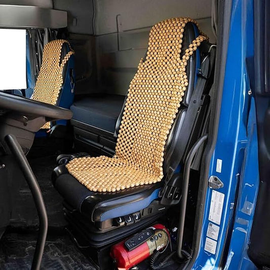 ZONETECH Beaded Seat Cover for Cars Cooling, Massage Cushion, Car Seat Natural Wooden Beads for Semi Truck, Trailer, Car (Natural, 2-Pack)