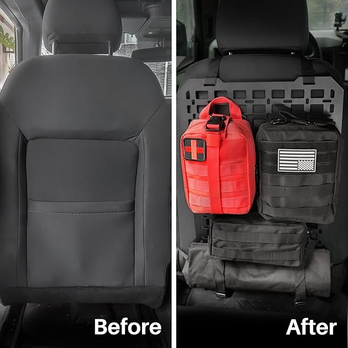 Car Organizer Back Seat – Tactical Seat Back MOLLE Panel with MOLLE Pouches, Universal Car Modular Storage Organizer for Vehicle