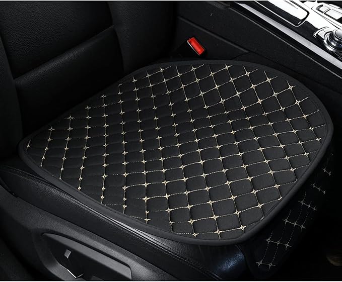 1 PC Car Seat Cover Auto Cushion Vehicle Front Seat Chair Cover Protective Mat pad for Baby, SUV, Skin-Friendly Golden Embroidery Thread (Black-Front)