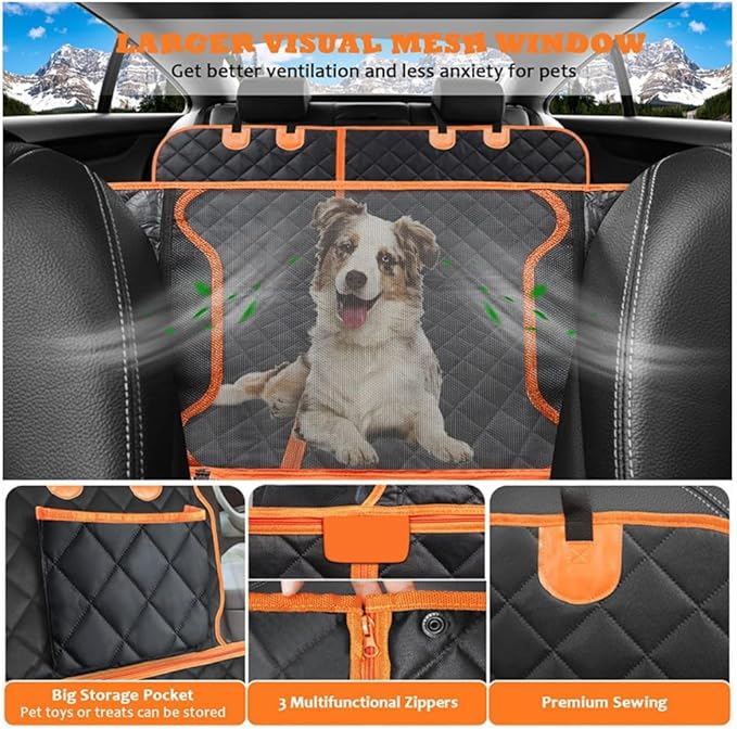 M/P Dog car seat Cover for Pets 100% Waterproof Seat Cover Hammock with Mesh Window 600 D Heavy Duty Scratch Proof Nonslip Durable Soft Back seat Cover for Cars Trucks and SUVs seat Covers