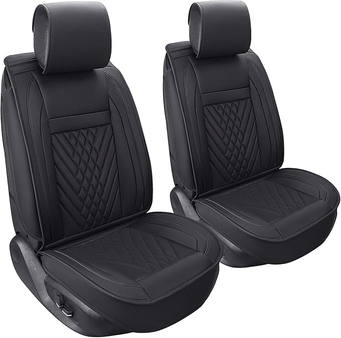 PLTCAT 2 Front Car Seat Covers Set, Car Seat Cushions with PU Leather Compatible with Most Cars, Suvs, Vans Trucks(Black, 2 PCS Front)