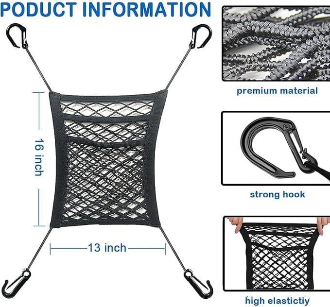 3-Layer Car Mesh Organizer, Seat Back Net Bag, Barrier of Backseat Pet Kids, Cargo Tissue Purse Holder, Driver Storage Netting Pouch（Upgrade Stretch Length）
