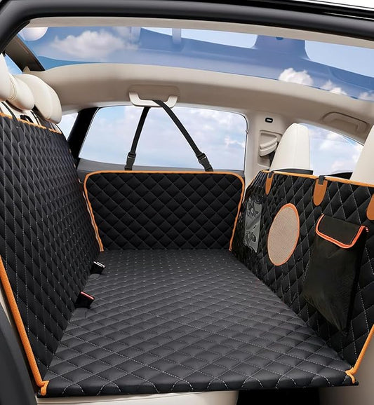 Dog Car Seat Cover for Back Seat, Hard Bottom Back Seat Extender for Dogs, Holds 420lbs, Waterproof Pet Hammock Protector, Thick and Durable Dog Seat Cover for Truck, Car, SUV-Black