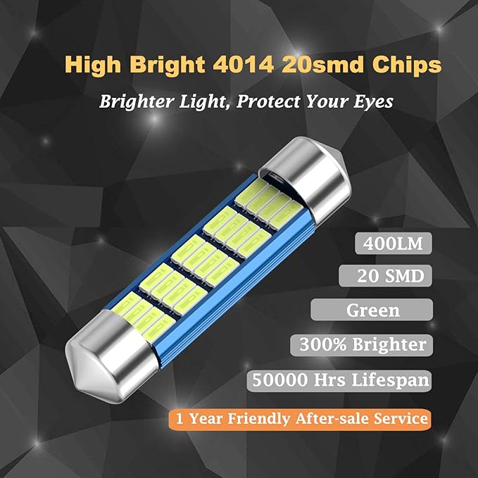 XINYANG 2PCS 578 Festoon LED Car Bulb 41mm 42mm 1.65in 211-2 Led Light Bulb Extremely Bright 20-SMD 4014 Chipsets Canbus Error Free 212-2 LED Lamp for Car Map Dome License Plate Lights,Green