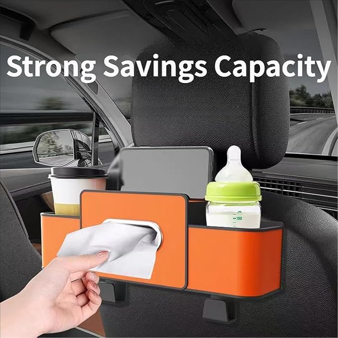 Back Seat Car Organizer,2026 New 4 in 1 Multifunctional Car Back Seat Storage Box with Drink Cup Holder Tissue Box, Car Seat Gap Filler Organizer for Hold Phone,Snacks, Drinks, Handbag (Black)