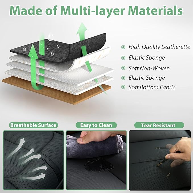 2 Pack Leather Front Car Seat Cover Bottom Only, Anti-Slip Padded Seat Cushion, Full Wrap Seat Protector with Storage Function Universal Fit for Most Cars, SUV, Pick-up Trucks (Black)