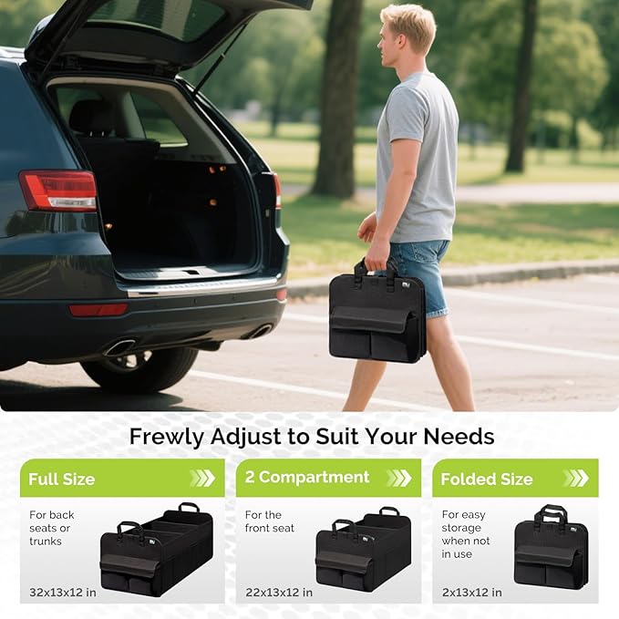 MIU COLOR Trunk Organizer for SUV, Collapsible Car Organizer, 12 Pockets Trunk Organizer for Car, Non-Slip Trunk Storage Organizer for Sedans, Van, Grocery, Large 3 Compartments 32"×13"×12"