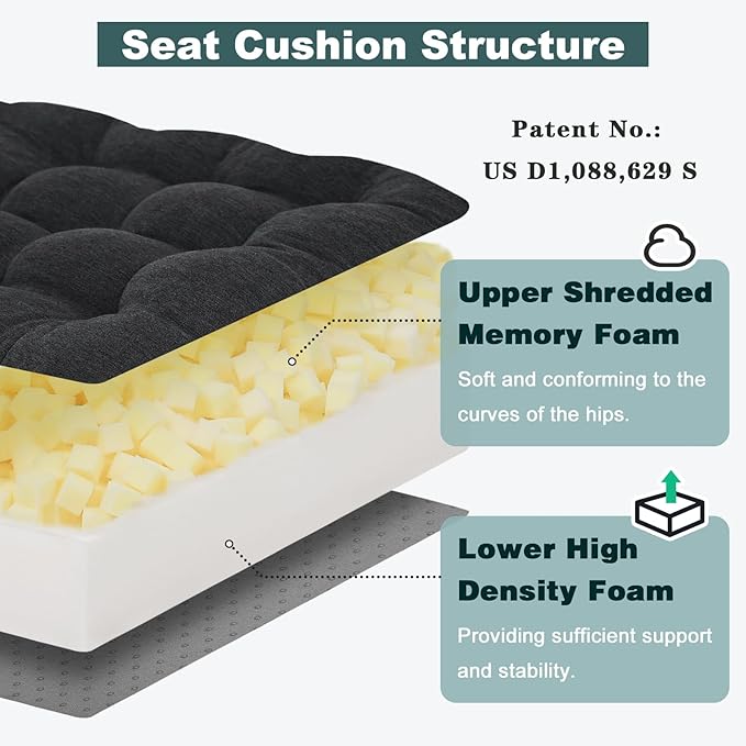 baibu Memory Foam Recliner Cushions with Lumbar Support Pillow Set for Elderly, 20x20x5 Inch Dual-Layer Design Non-Slip Recliner Seat Cushion & Back Support Pillow for Reduce Hip & Lumbar Pain, Black