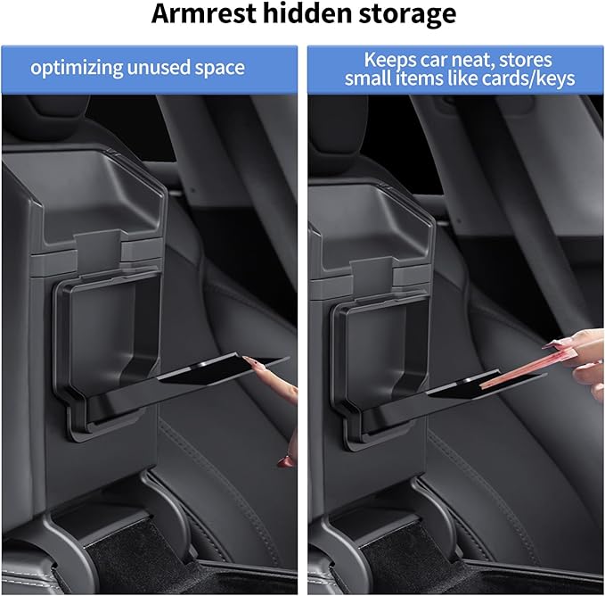 9Pcs Set Center Console Organizer Tray for Tesla Model Y Juniper 2025 2026, Under Seat Storage Box with Lid, Black, 2-Piece Set