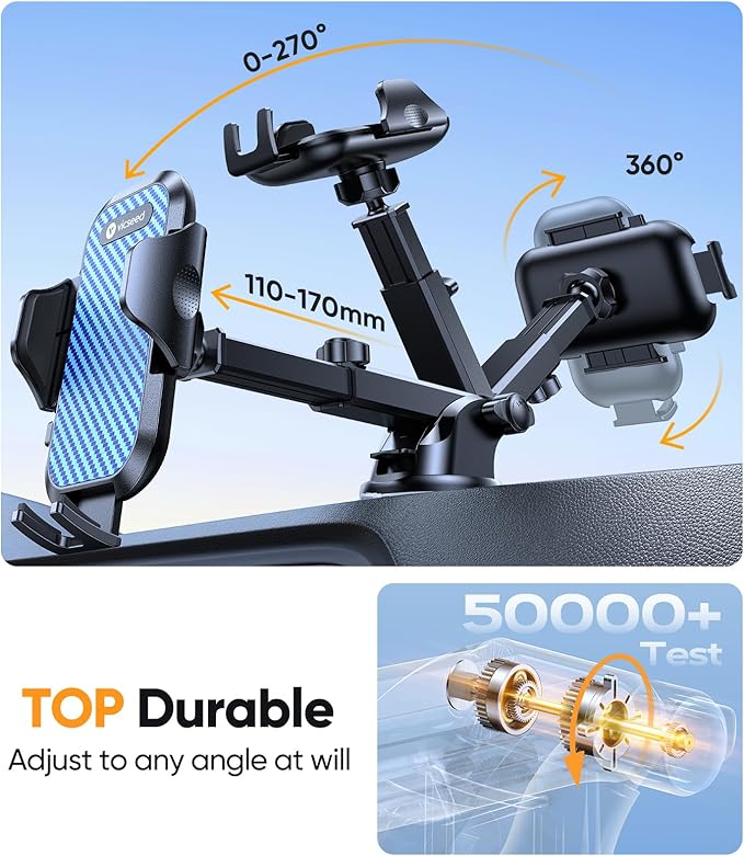 VICSEED Blue Phone Holders for Your Car [Upgraded True Military-Grade Strongest Suction] Cell Phone Mount for Car Dashboard Windshield Vent Truck Boat Stand Adjustable for iPhone Android Smartphones