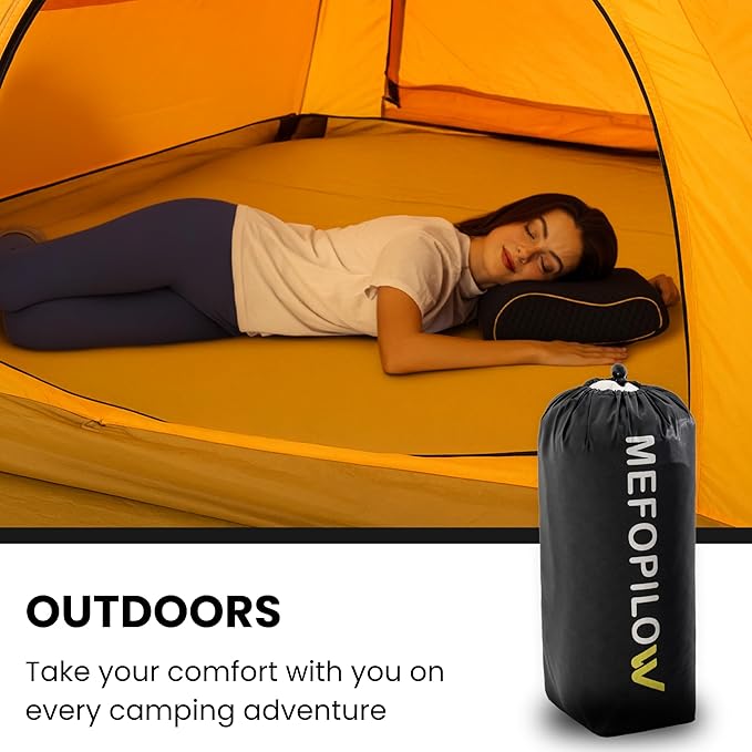 Memory Foam Travel Pillow with Washable Cover & Carry Bag – Compact, Soft & Breathable Neck Pillow for Airplane, Camping & Car (Black- with Extra Gray Cotton Cover, 13.8x11.8x3.9/3.1 inches)