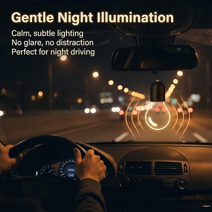 2D Flat Luminous Car Interior Pendant Light, Mini Hanging Interior Rearview Mirror Ambient Light, Bulb Car Decor Interior Wireless, Adjustable LED Ambient Atmosphere Light with Warm Cool Modes