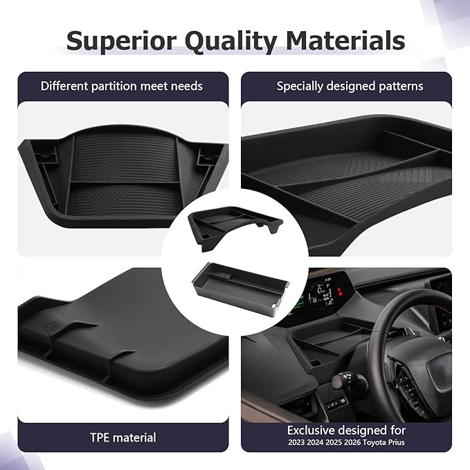 LUWU 2025 2026 Prius Accessories for 2023 2024 2025 2026 Toyota Prius LE/XLE/Limited/Nightshade Dashboard Storage Tray, Center Console Organizer Armrest Console Tray Storage Box Black 2-Pack