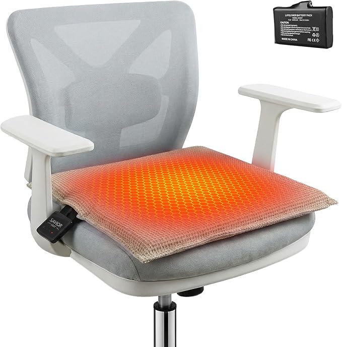 SAVIOR HEAT Heated Seat Cushion with Battery Pack 4400mAh 3 Heat Settings Butt Pillow for Long Sitting USB Heated Seat Cover Pads for Stadium Office Home Use Camping Fishing Yard