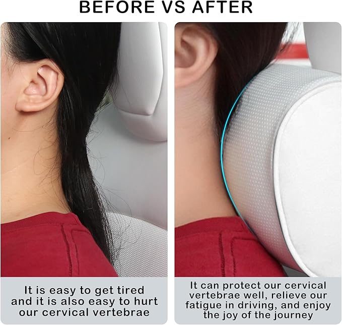 Car Headrest Pillow for Driving - Luxury Leather 100% Memory Foam, Ergonomic Neck Support - Universal Fit Head Rest Travel Pillow for Most Cars, Home & Office, White, 2 Pack