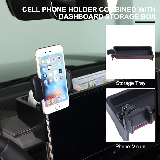 Center Console Dashboard Storage Box Phone Holder Mount for Hummer EV Accessories 360 Degree Rotatable Phone Holder Stand Dash Tray Organizer for Hummer EV SUV Pickup 2022-2024 2025 2026 (A)