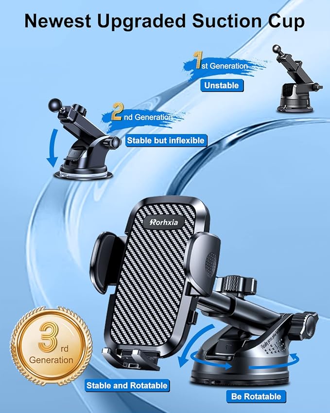 3-in-1 Phone Mount for Car [2025 Most Stable and Flexible Suction Cup] Vent Dashboard Windshield Cell Phone Holder Car Fit for iPhone, Samsung, All Phone