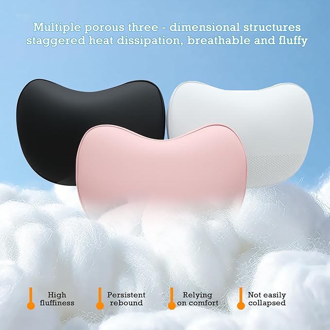 Car Headrest Pillow Genuine Nappa Leather Softness Car Neck Pillow for Accessories Seat Headrest Pillow for Driving and Traveling, 2 Packs, Black