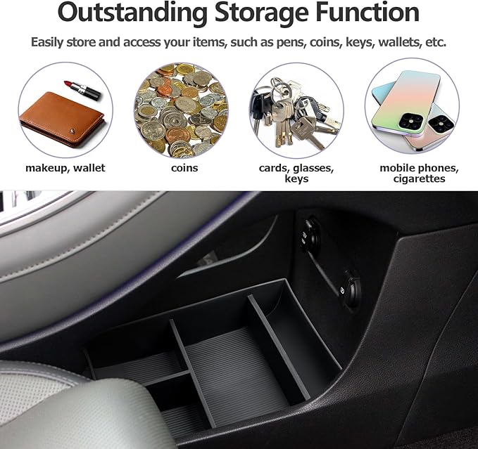 LUWU 2020-2025 Hyundai Palisade SE/SEL/XRT/Limited/Calligraphy Center Console Organizer Armrest Organizer Insert Tray with 4 Compartments, Non-Slip Mats, Black