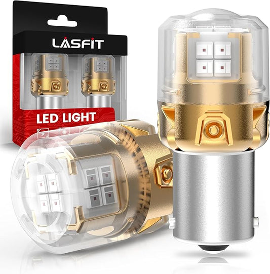 LASFIT L2 1156 LED Bulbs Red Brake Light Bulb Tail Lights, Upgrade 500% Super Bright 1141 7506 BA15S P21W 1073 LED Lamps with Projector Lens Replacement 3rd Brake Rear Turn Signal Stop Lights, 2pcs
