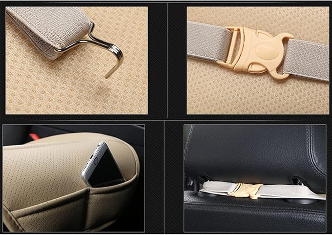 Universal Car Seat Cover PU Leather Car Seat Cushion Driver Seat Cover with Backrest - Car Front Seat Protector Fits 95% of Vehicles-1 Piece (Beige-B)