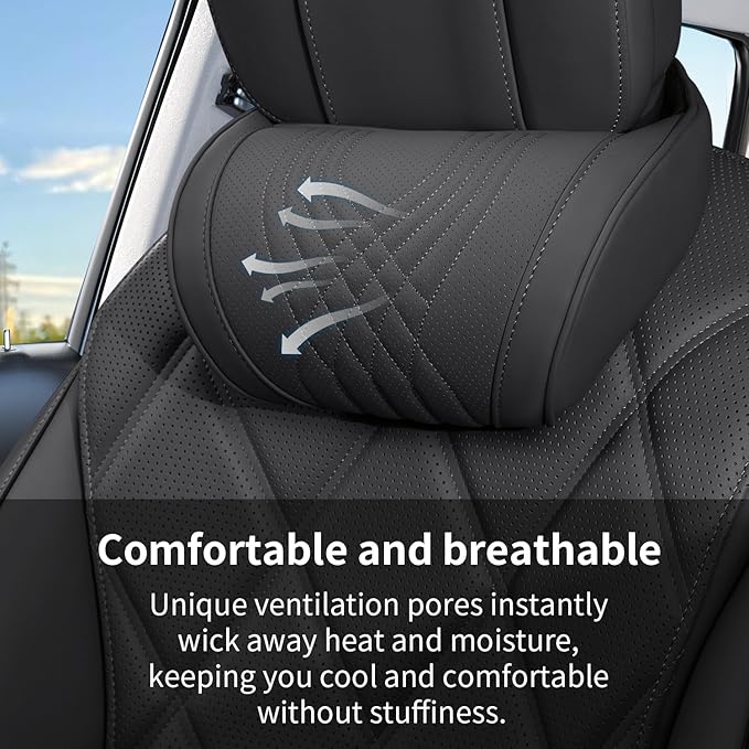 Car Neck Pillow for Driving Memory Foam Headrest Nappa Leather Head Rest for Most Cars SUV Home Office Traveling