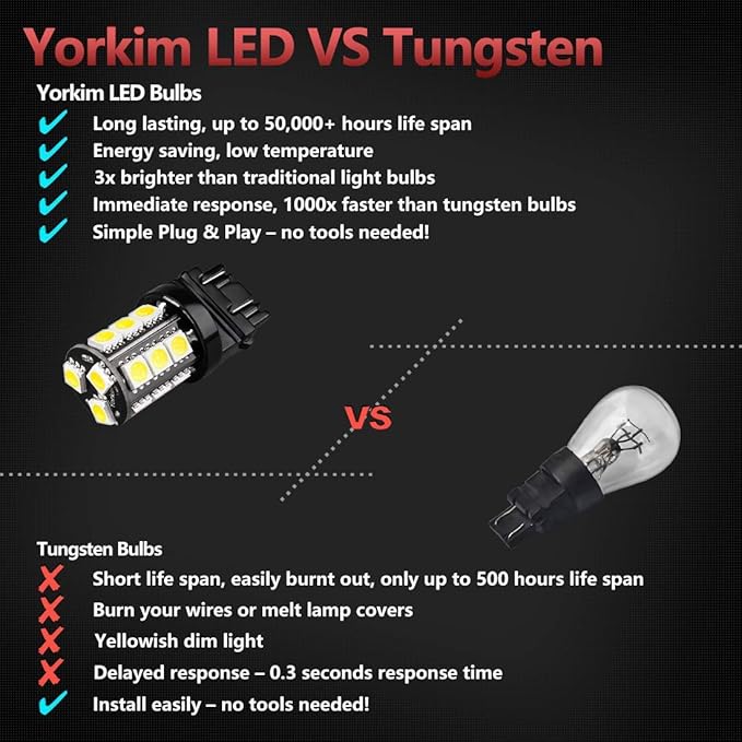 Yorkim 3157 LED Light Bulbs White Super Bright, 3056 3156 3156A 3057 4057 3157 4157 T25 LED Bulbs for Brake Lights, Backup Reverse Lights， Reverse Tail Lights - Pack of 10