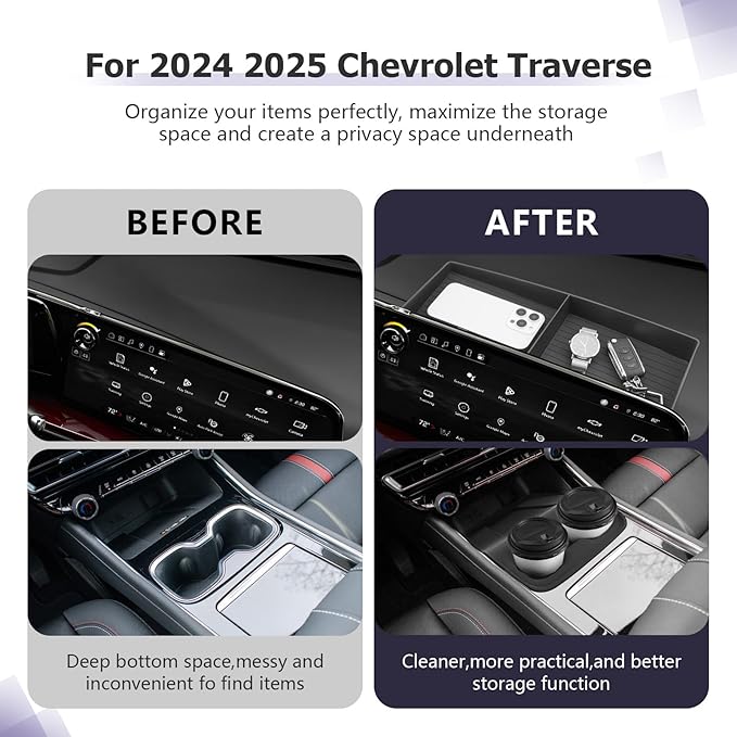 LUWU 2025 2026 Traverse Center Console Organizer Tray Compatible with 2025 2026 Chevrolet Traverse Accessories 2025 2026 Traverse Center Console Cup Holder Dashboard Storage Tray Black 2-Pack