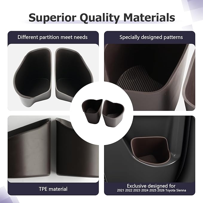 LUWU 2025 2026 Sienna Center Console Cup Holder Compatible with 2021 2022 2023 2024 2025 2026 Toyota Sienna Interior Accessories Rear Seat Door Side Silicone Cup Holder Insert Sienna 2025 Accessories