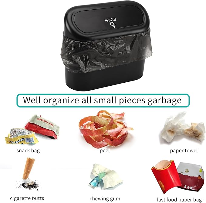 Accmor Car Trash Can with Lid, Mini Auto Dustbin Garbage Organizer with 30 Pcs Plastic Trash Bag, Automotive Garbage Container Bin for Vehicle, Home, Office