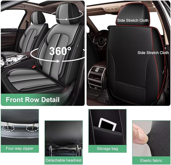 2 Front Seats Seat Covers Fit for Kia Soul 2010-2023 2024 2025 Leather Car Seat Covers Waterproof Automotive Cushion Covers Seat Protector (2 Seats, Black&Grey)