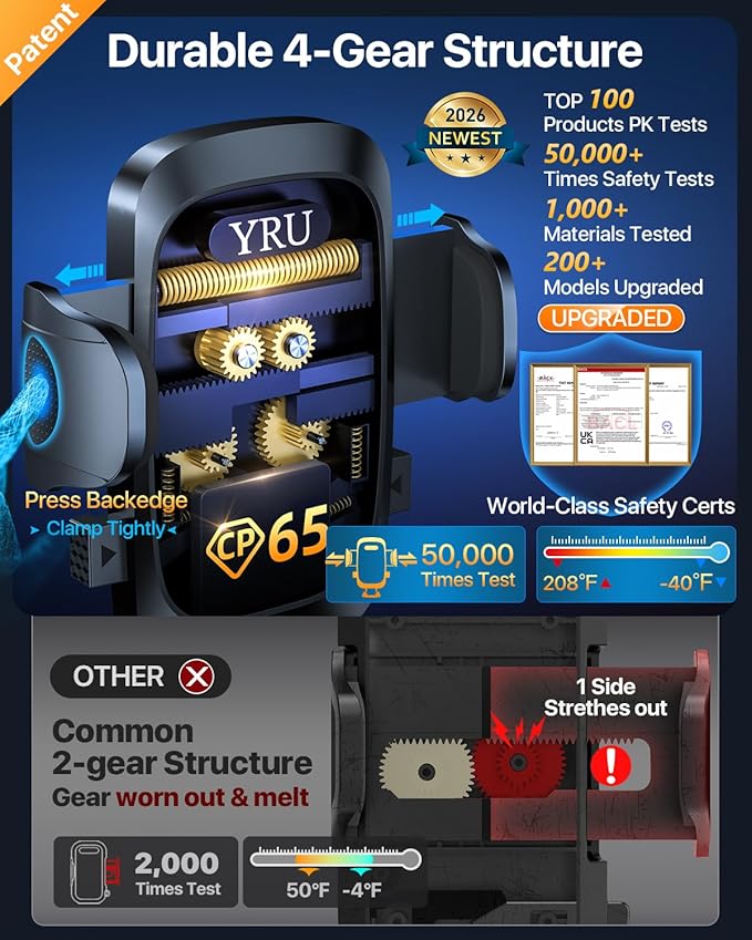 [Military-Grade Anti-Shake & 360° Rotatable Suction] 2026 Upgraded Car Phone Holder Mount【90+LBS Safest Strongest & Patent Certs】Dashboard Windshield Vent for iPhone 17 16 15 Pro Max Samsung, Black