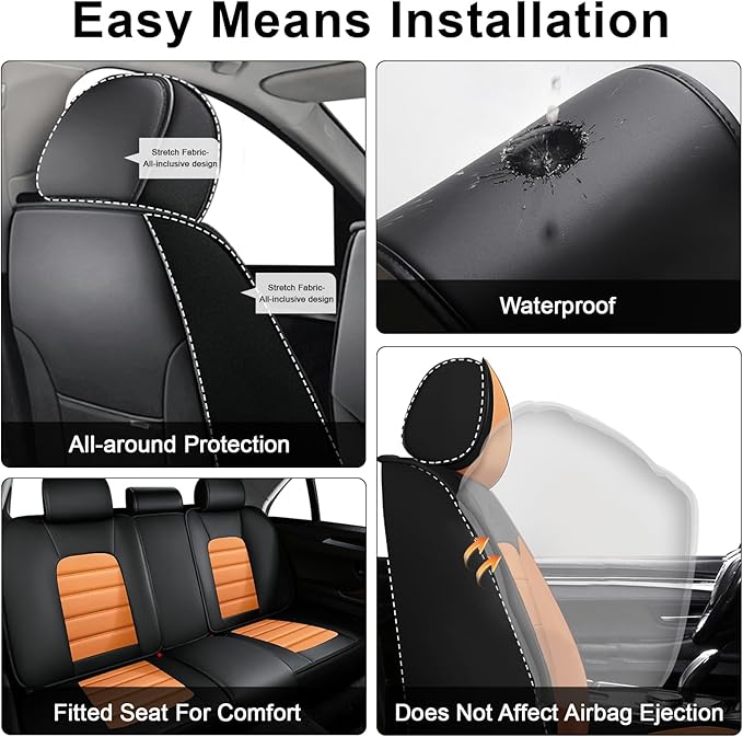 5 Seat Covers for Chrysler Pacifica 2004-2026 Breathable Car Seat Covers,Anti-Slip Waterproof Car Seat Protectors with Airbag,Automotive Vehicle Cushion with Storage Pockets (Standard,Orange)