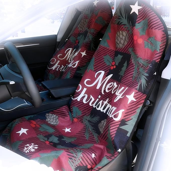 Universal Car Seat Cover Towel, Waterproof Washable Sweat Protection for Front Bucket Seats, Non-Slip Fit, Fits Cars SUVs Trucks, Ideal for Gym, Kids, Pets, Outdoor Sports, Travel (Christmas, 2 Pack)