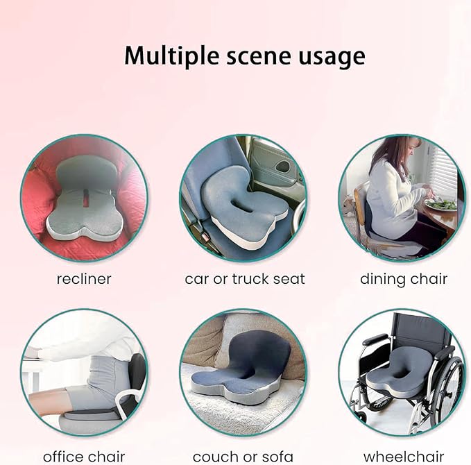 Back and Seat Cushion, Car Seat Cushion, Soothe+ Cushion, Pressure Relief, Non-Slip Belt Backrest, Ergonomic Memory Foam Backrest (Black)